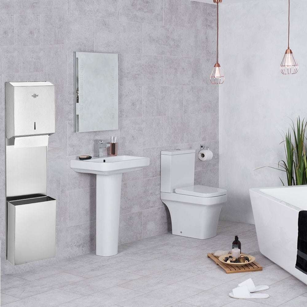 Distributeur d’essuie-tout pliable en Z 400 pièces + Poubelle en acier inoxydable 9 L Ensemble combiné, vue 2